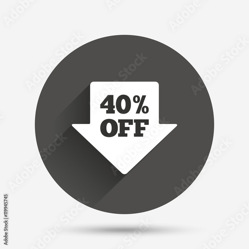 40 percent sale arrow tag sign icon.