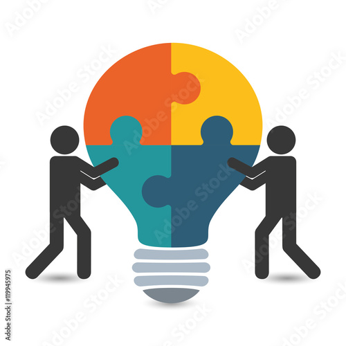 pictogram puzzle bulb teamwork support collaborative cooperation work icon set. Colorful design. Vector illustration
