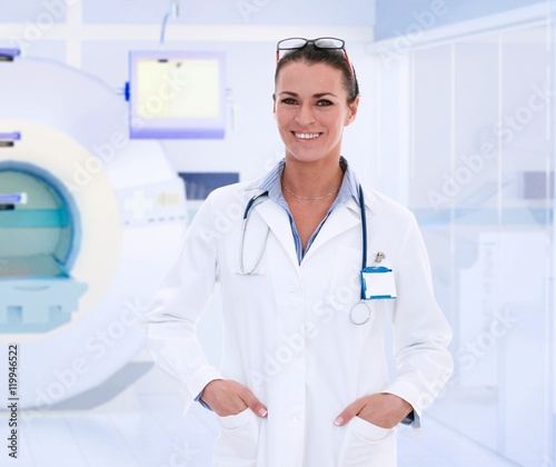 Female doctor in MRI room at hospital
