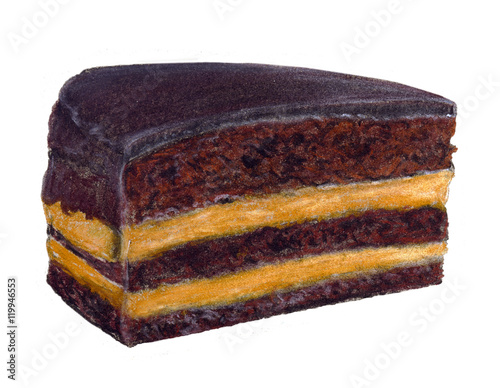 Picture of a slice of chocolate cake pastel pencils on paper