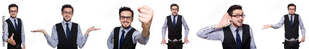 Collage of funny businessman on white Collage of funny businessman on white