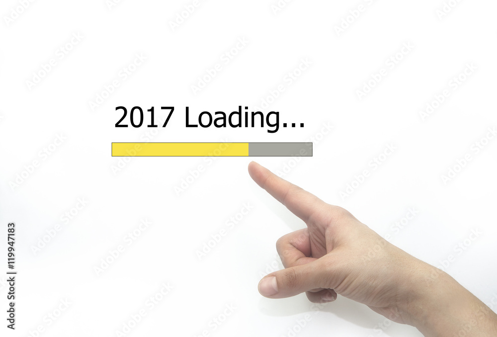 2017 loading Progress bar design with hand, isolated on white 2017 loading Progress bar design with hand, isolated on white
