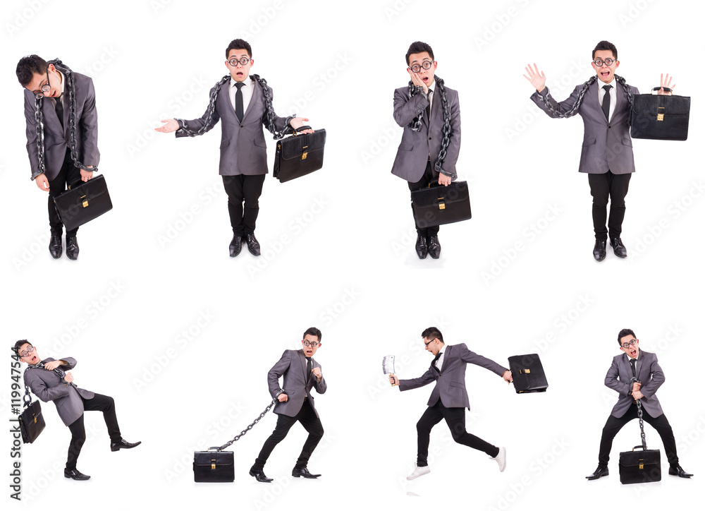 Businessman chained isolated on white Businessman chained isolated on white