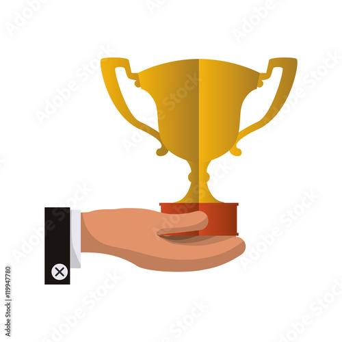 trophy hand cup gold winner competition success icon. Flat and Isolated design. Vector illustration
