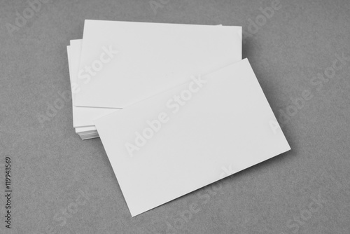 Business cards on gray background . © jannoon028