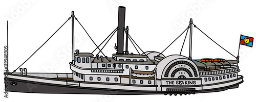 Hand drawing of a vintage paddle steamer