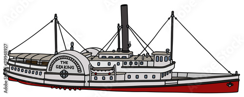 Hand drawing of a vintage paddle steamer