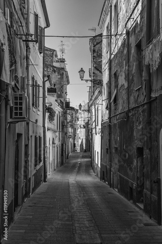 Alley in old city in black and white