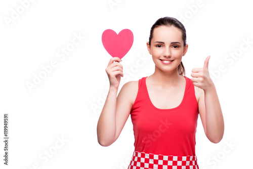 Young woman with heart shaped isolated on white