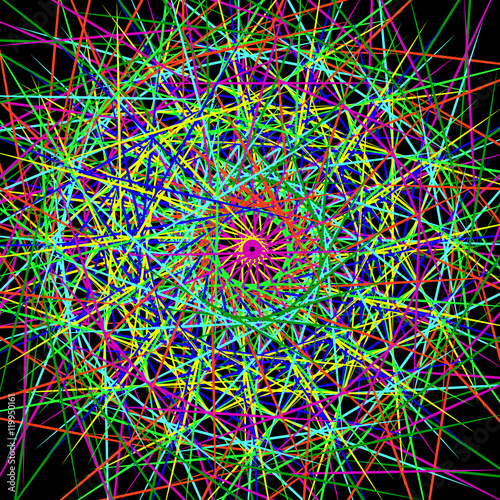 Ornament from color straight lines. Fractal ornament on a black background.
