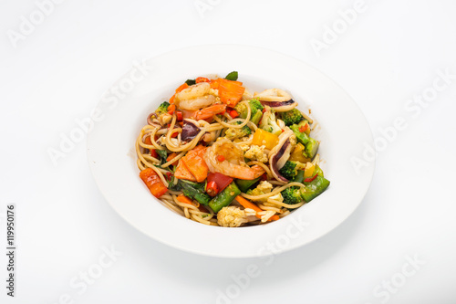 Spaghetti with spicy seafood