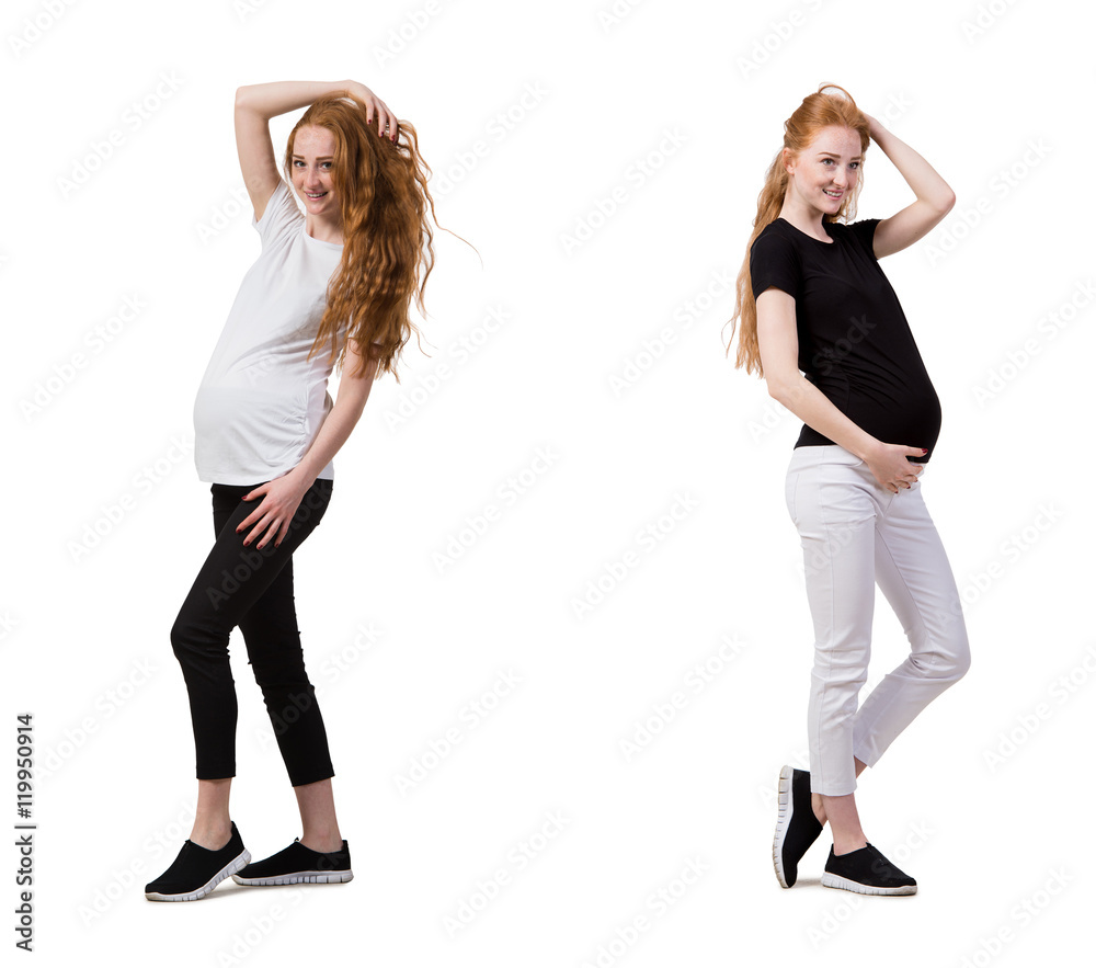 Pregnant woman in composite image isolated on white Pregnant woman in composite image isolated on white
