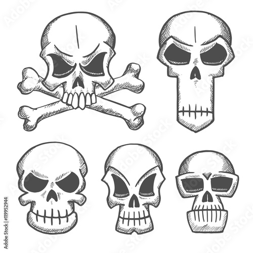 Skulls and craniums with crossbones icons