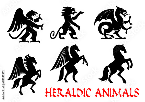 Animals heraldic emblems. Vector silhouette icons