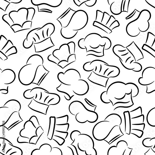 Chef toques, caps and hats seamless background