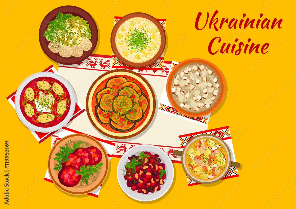 Ukrainian cuisine national dinner dishes sign