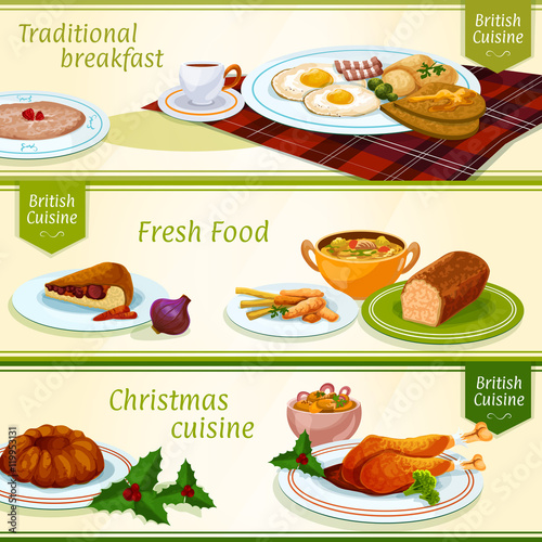 British cuisine breakfast, Christmas dinner banner