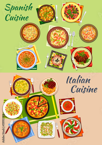 Italian and spanish cuisine fresh dinner icon