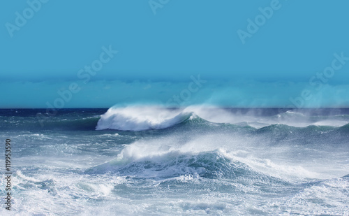 Blue Surfing Wave with Copy Space