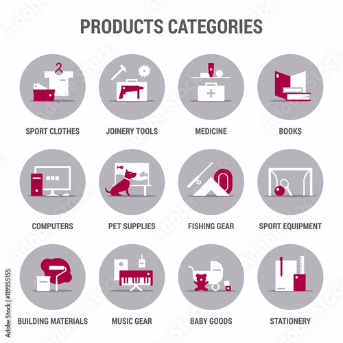Icons set of products categories. Flat. Color 2.