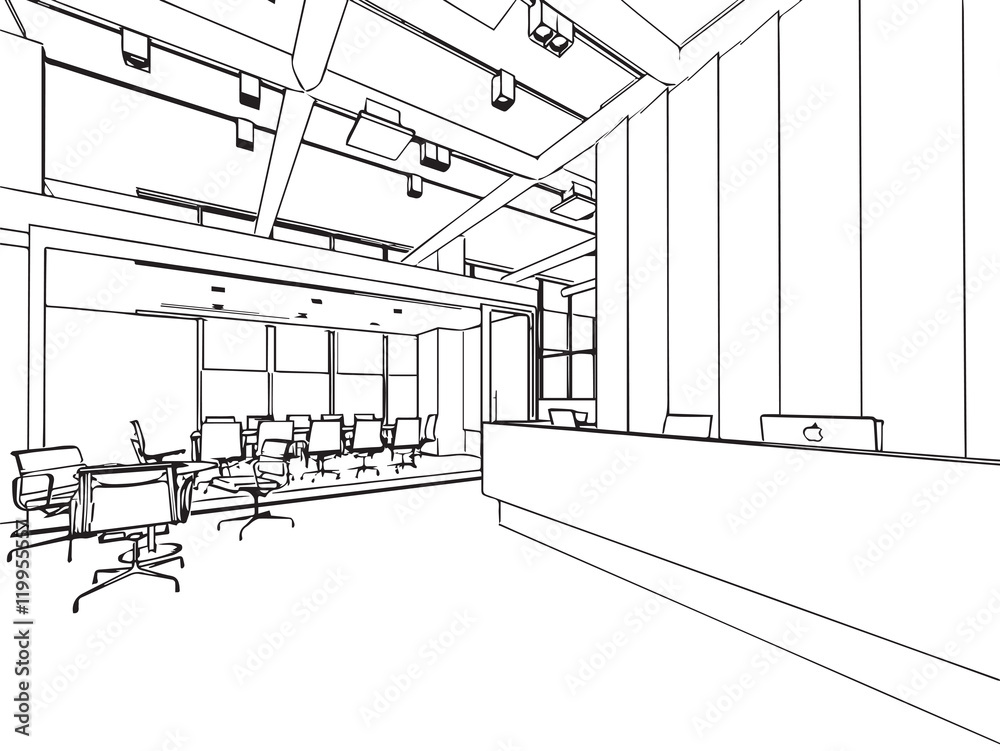 interior outline sketch drawing perspective of a space office interior outline sketch drawing perspective of a space office
