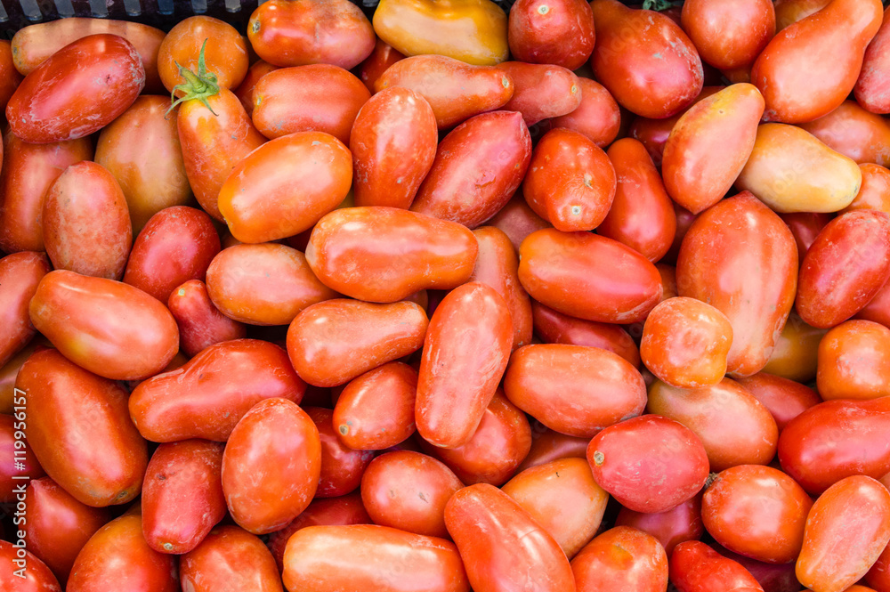 Display of red paste tomatoes Display of red paste tomatoes