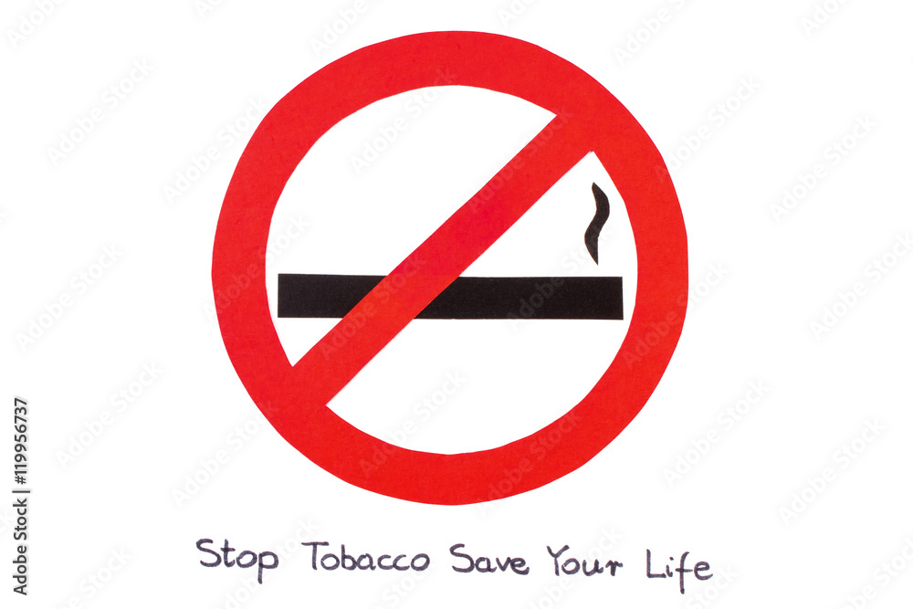 Red round no smoking sign, stop tobacco save your life Red round no smoking sign, stop tobacco save your life