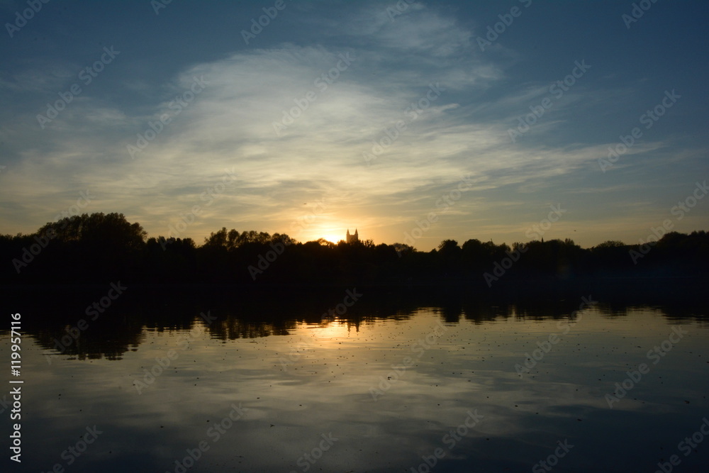 A lake at sunset time within Moscow, Russia