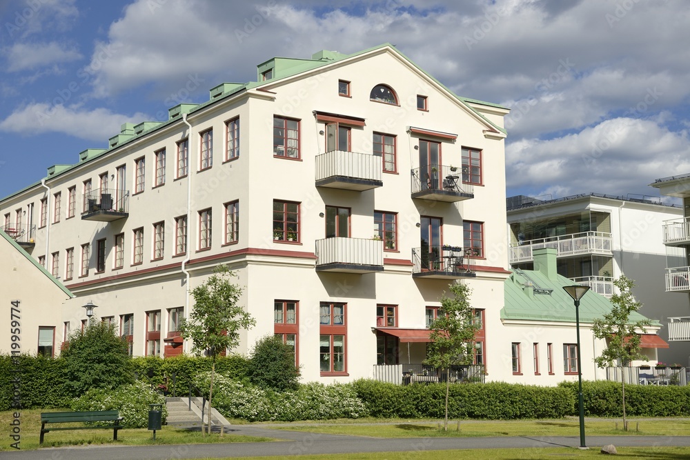 Obraz premium Swedish apartment Block in summer.