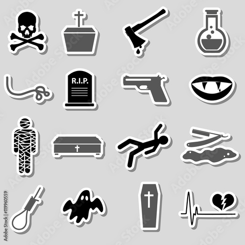 death theme set of vector black simple stickers eps10