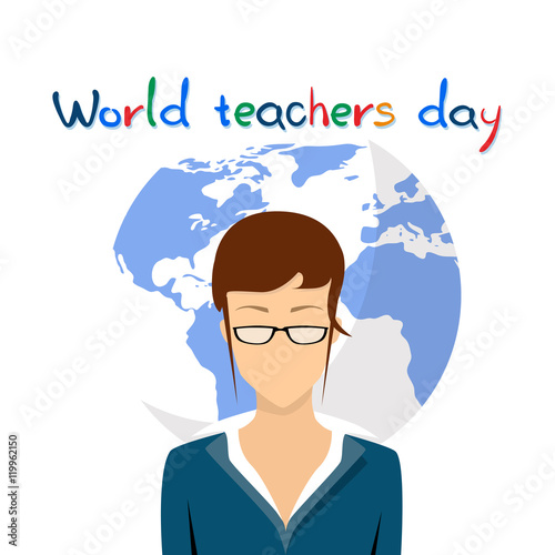 International Teacher Day Holiday Woman Over World Map Background