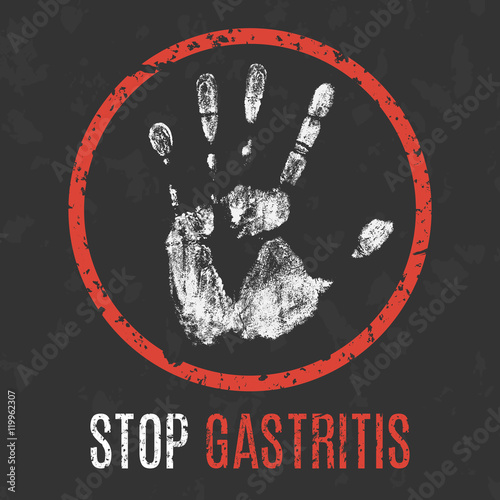 Vector illustration. Human diseases. Stop  gastritis.