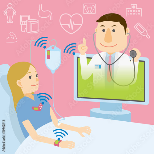 telemedicine, remote medicine image, vector illustration