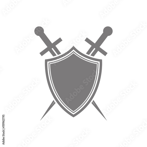Abstract vector icon - shield and sword.Black shield and sword on a white background.
