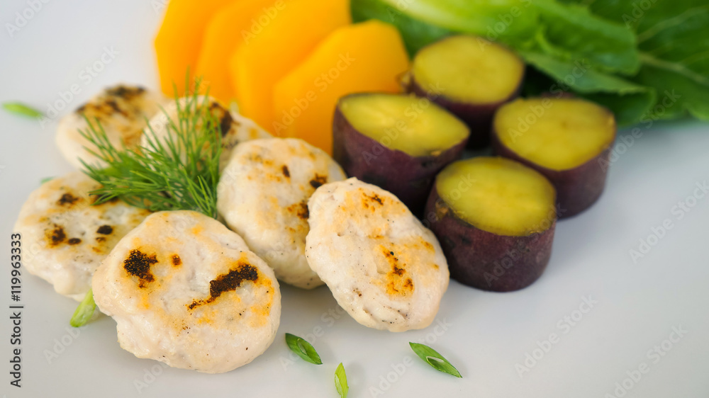healthy chicken nugget with steamed vegetables healthy chicken nugget with steamed vegetables