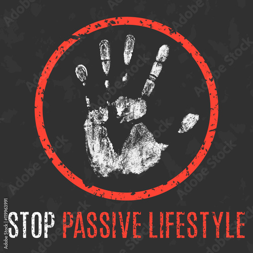 Vector illustration. Human diseases. Stop passive lifestyle.