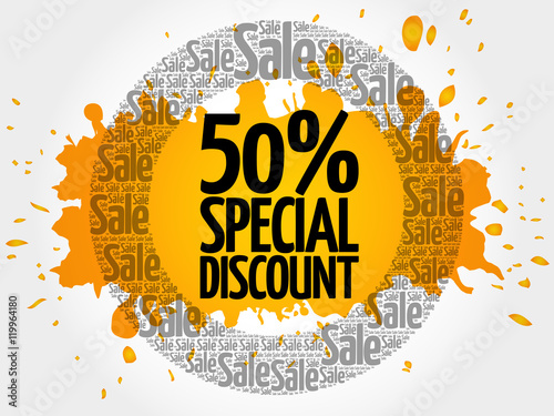 50% Special Discount sale words cloud, business concept background