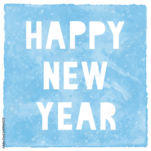 Happy new year on blue watercolor background