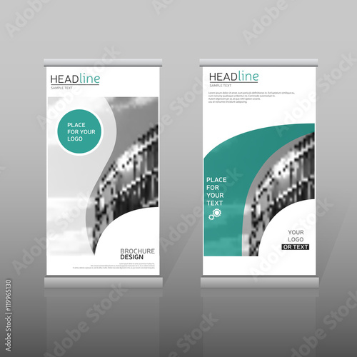 Green roll up, brochure template. Vertical banner design. Presentation template, corporate identity. Vector, eps 10 photo