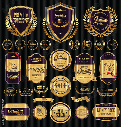 Golden shields laurel wreaths and badges collection