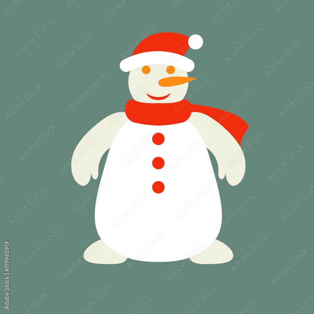 Snowman and Santa hat vector illustration Flat Style