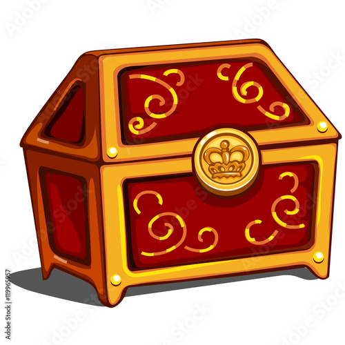 Red closed treasure chest with royal golden seal