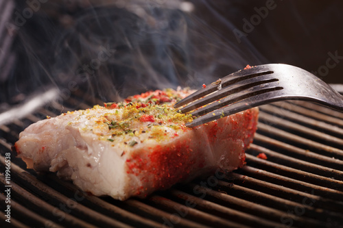 Assorted delicious grilled meat on a barbecue
