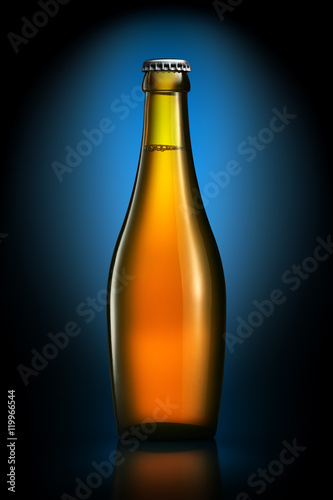 Bottle of beer or cider isolated on dark blue background
