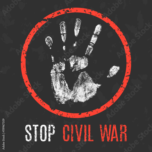 Vector illustration. Global problems of humanity. Stop civil war