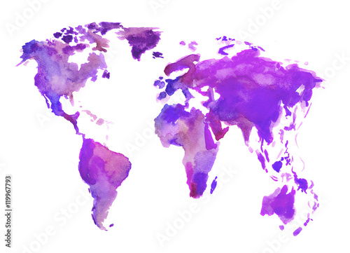 Wallpaper Mural Watercolor world map