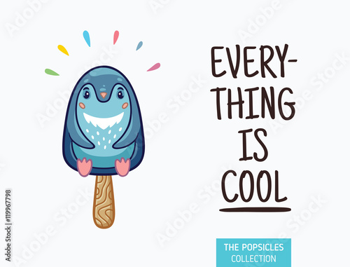 Cute penguin popsicle illustration. Vector ice cream