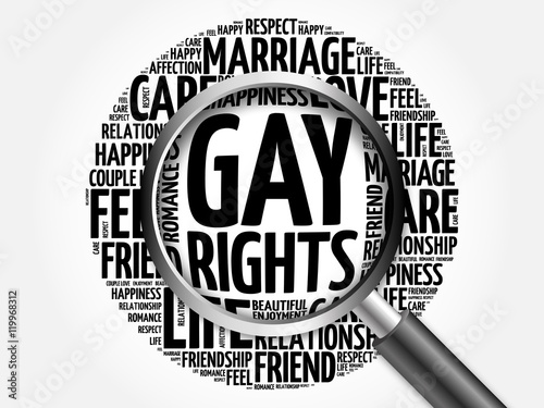 Gay rights word cloud with magnifying glass, business concept 3D illustration photo