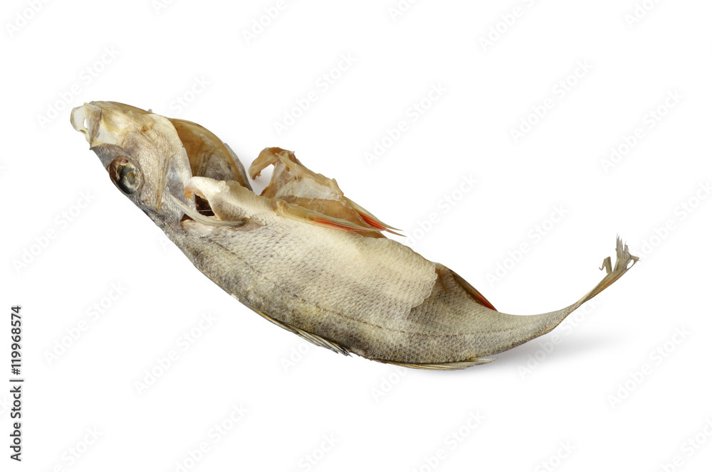 Dried fish isolated on white background. Salted river perch, bass