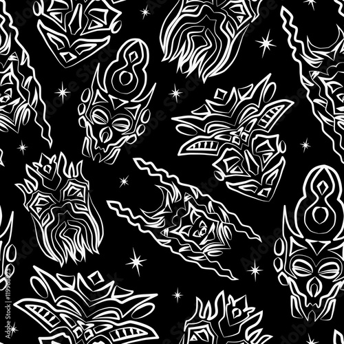 Seamless pattern with totem masks